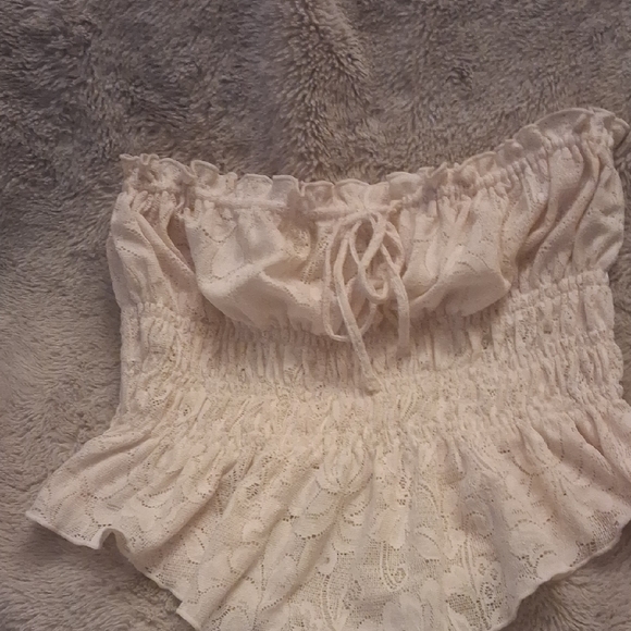 out from under Tops - Out From Under Lace Off-Shoulder Cream Top